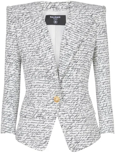 Balmain Love Letter Tailored Jacket In White