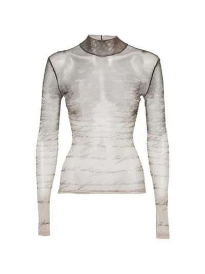 Pre-owned Balmain Love Letter-print Sheer Top In Neutral