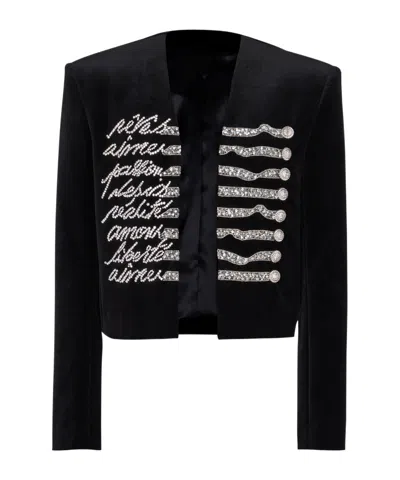 Balmain Love Letters Embroidered Short Casual Jacket In Black