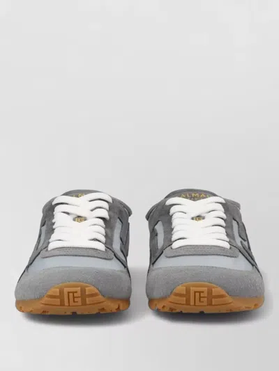 Balmain Low Top Sneakers Round Toe Suede Panels In Gray