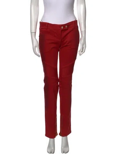 Pre-owned Balmain Low-rise Straight Leg Jeans In Red