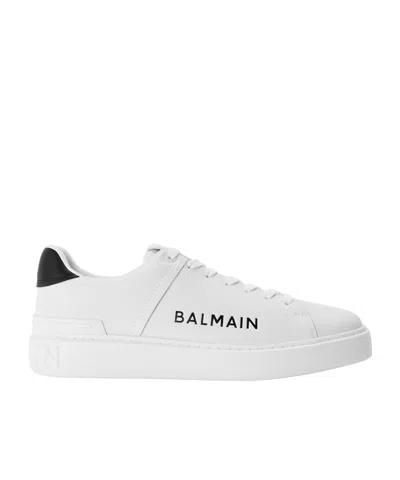 Balmain Black Calf Leather Lace-up Sneaker In White