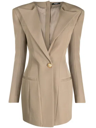 Balmain Ls 1 Btn Tailored Short Dress In Gold