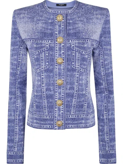 Balmain Ls 2 Pkts Denim Trompe L`œil Cardigan