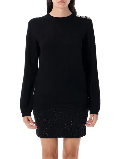 Balmain Ls 3 Btn Monogram Knit Top In Black
