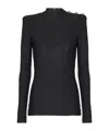 Balmain Ls Bouclette Monogram-pattern Button Top In Black