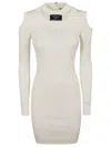 Balmain Ls Db Col Shoulder Cut Knit Dress In Fa Blanc