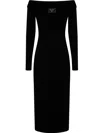 Balmain Ls Double Collar Knit Zipped Midi Dress In Black