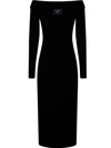 Balmain Ls Double Collar Knit Zipped Midi Dress In Black