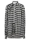 Balmain Ls Lavalliere Diamond Print Silk Shirt In Gab Blanc Noir