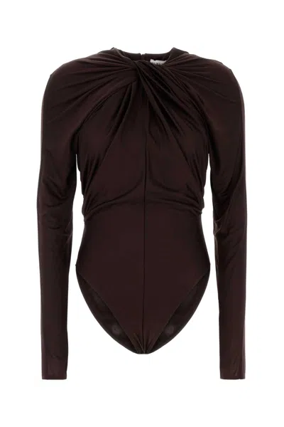 Balmain Ls Twist Detail Viscose Jersey Body In Brown