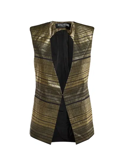 Pre-owned Balmain Lurex Horizontal-stripe Vest In Gold