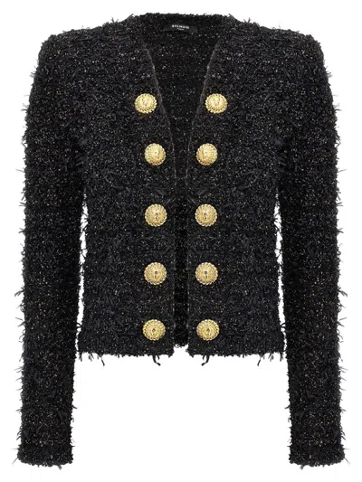 Balmain Lurex Tweed Blazer In Black