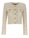 Balmain Women's 2 Pockets Buttoned Tweed Knit Crop Jacket In White