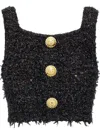 Balmain Women Tweed Cropped Top In Black