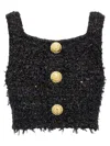 Balmain Women Tweed Cropped Top In Black