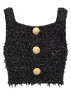 Balmain Women Tweed Cropped Top In Black