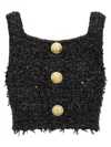 Balmain Women Tweed Cropped Top In Black