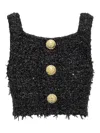 Balmain Women Tweed Cropped Top In Negro
