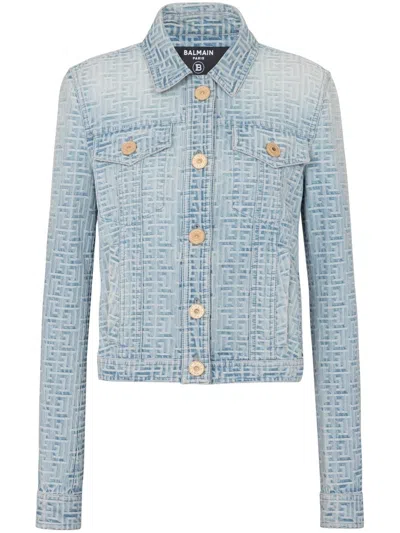 Balmain Luxurious Denim Tweed Jacket For Women In Turquoise