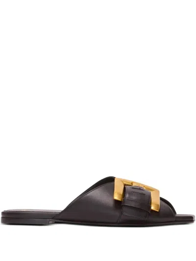 Balmain Anthem Flat Calfskin Leather Sandals In Animal Print