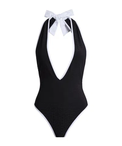 Balmain Lycra Monogram Swimsuit In Black