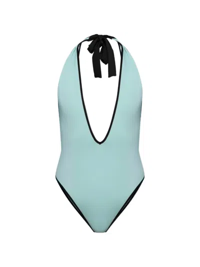 Balmain Sleeveless One-piece Swimsuit In Blue