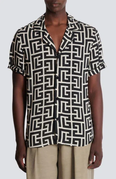 Balmain Lapel Shirt Geometric Pattern In Black