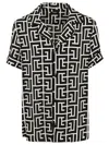 Balmain Black & Off-white Monogram-printed Shirt In Gfe Ivoire Noir