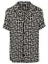 Balmain Short-sleeved Monogrammed Shirt Man Shirt Black Size 46 Viscose