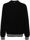 Balmain Merino Wool Sweater With Stripe Detail And Jacquard Pattern In Nero