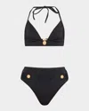 Balmain Halterneck Bikini Set With Buttons In Black