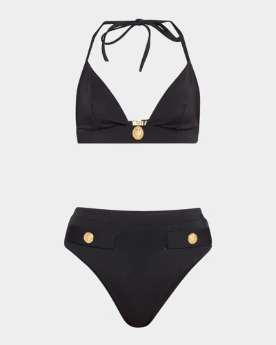 Balmain Maison Triangle Two-piece Swimsuit In Black