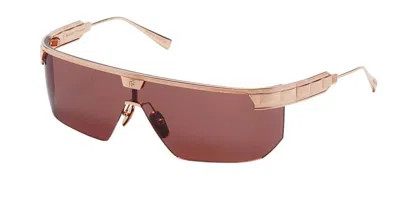 Balmain Major Brown Shield Unisex Sunglasses Bps-147 C 142 In ["pink","brown","gold Tone","rose Gold Tone"]