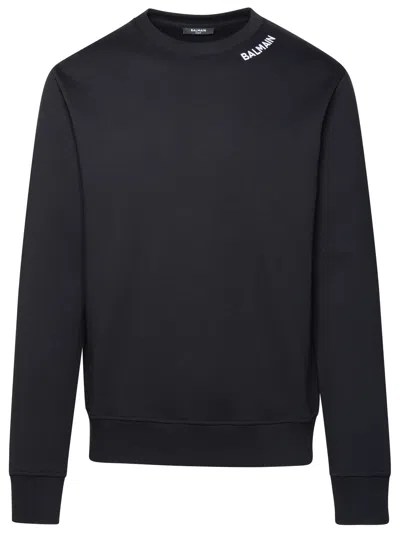 BALMAIN BALMAIN MAN BALMAIN BLACK COTTON SWEATSHIRT