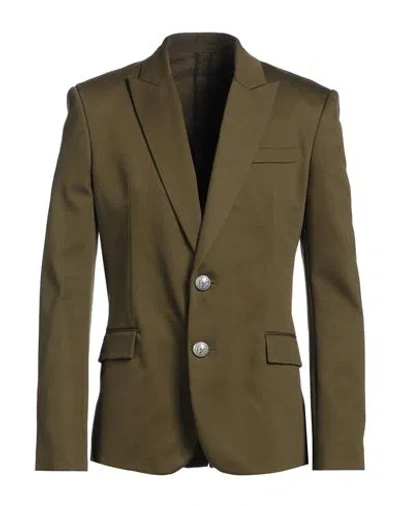 Balmain Man Blazer Military Green Size 38 Cotton