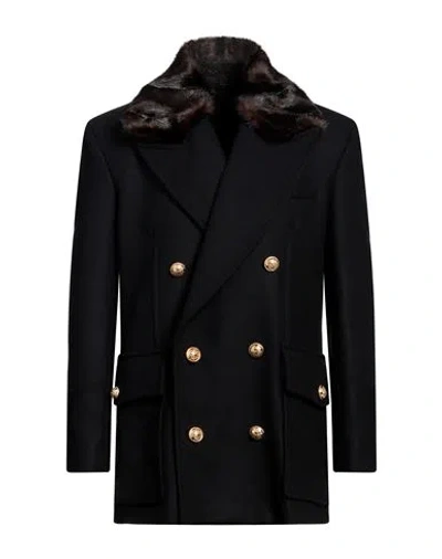 Balmain Man Coat Midnight Blue Size M Wool, Polyamide, Modacrylic