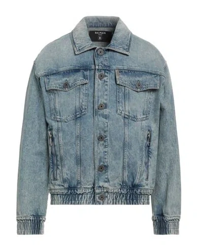 Balmain Man Denim Outerwear Blue Size 44 Cotton