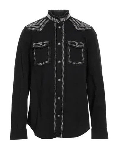 Balmain Man Denim Shirt Black Size 16 Cotton, Aluminum