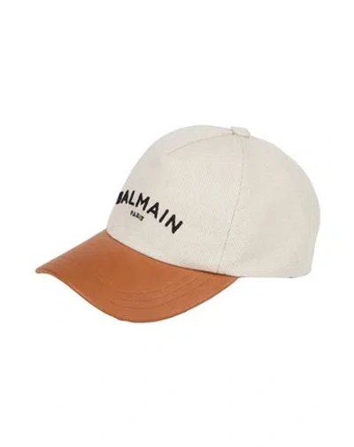 Balmain Man Hat Beige Size Onesize Cotton, Lambskin