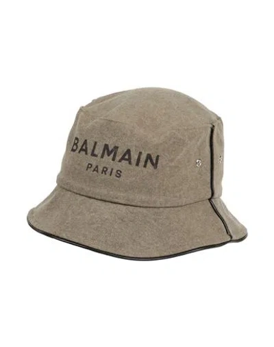 Balmain Man Hat Sage Green Size I Cotton, Lambskin
