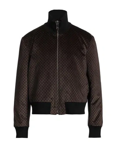 Balmain Man Jacket Dark Brown Size 40 Polyester, Cotton In Animal Print