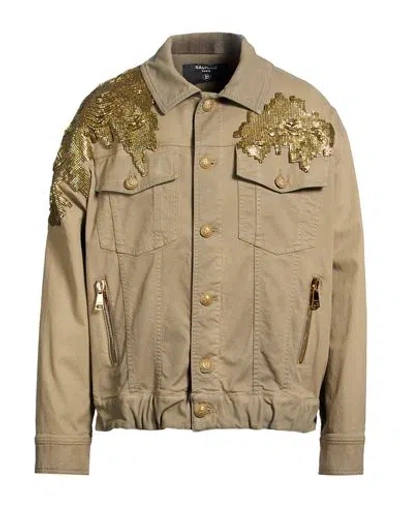 Balmain Man Jacket Khaki Size 40 Cotton, Elastane In Nude