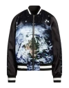 Balmain Earth Stars Print Zipped Varsity Bomber Jacket In Blue
