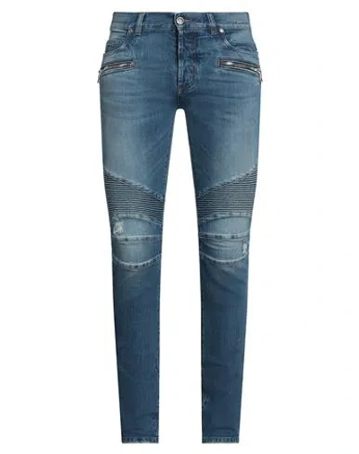 Balmain Ripped Tapered Jeans In Blue