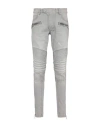 Balmain Biker Jeans In Grey Quilted Denim In Grey