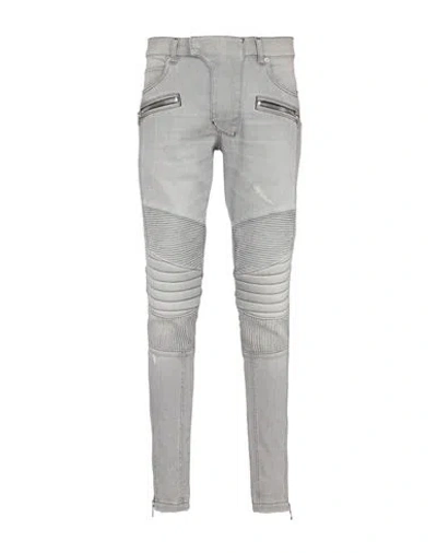 Balmain Biker Jeans In Grey Quilted Denim