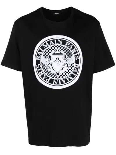 Balmain Man Noir/blanc T Shirt And Polo Ch1 Eg000 Bb17