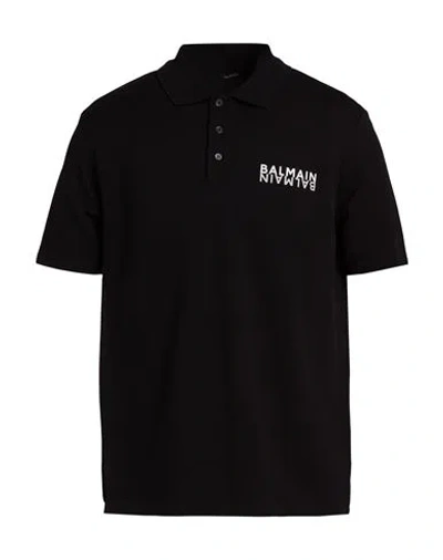 Balmain Man Polo Shirt Black Size Xl Cotton, Elastane
