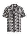 Balmain -style Relaxed Fit Shirt Collar Mini Short-sleeve Button-up With Piped Trim In Black